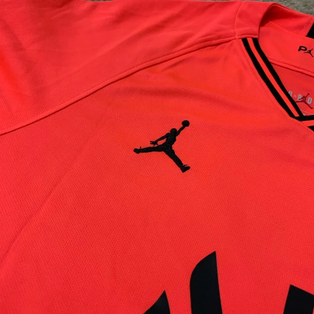 Jordan Men’s Mbappé #7 Short Sleeve Jersey - Neon Coral with Black Accents